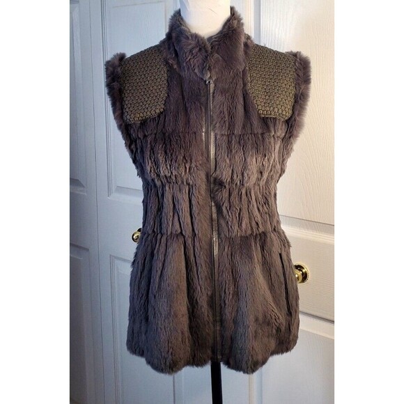 Linda Richards Luxury Gray Rabbit Fur & Ruched Silk Reversible Vest Sz Small EUC - Picture 2 of 7